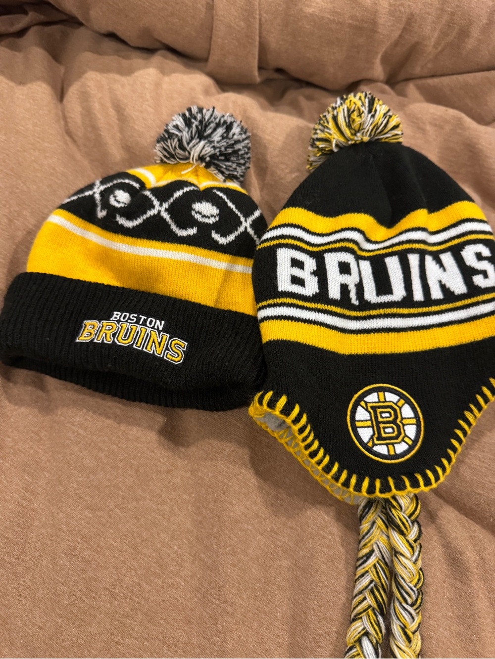 Infant Pom Beanie and Earflap Knit Hat - Bruins